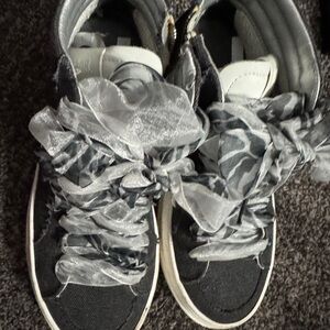 P448 Black and White High-Top Sneakers with Ribbon Laces